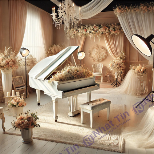 Các studio cưới thường sử dụng piano để trang trí